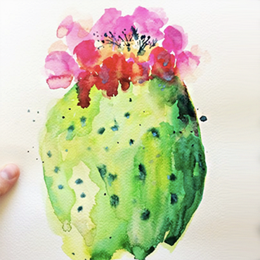 Watercolor Painting Cactus Bloom
