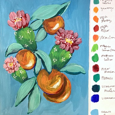 Cactus Flower and Citrus Acrylic Painting