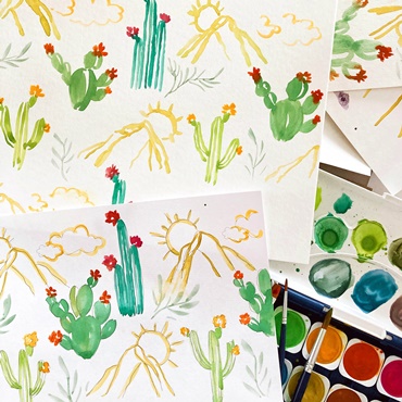 Watercolor Desert Style French Toile Inspired Painting