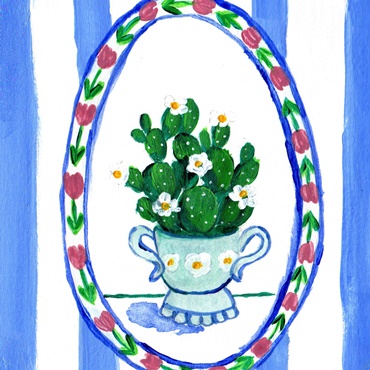 Acrylic Prickly Pear Cactus Folk Decorative Style Painting