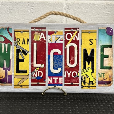 Metal License Plate Strip Wooden Sign
