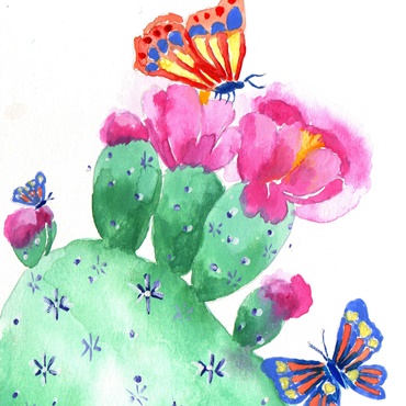 Watercolor Cactus & Butterfly Painting